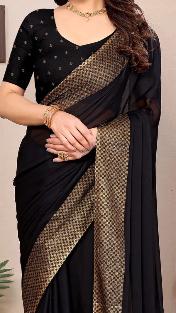 Black_Dull_Moss_Checks_Jari_Border_Padding_saree_For_Women_&_Girls