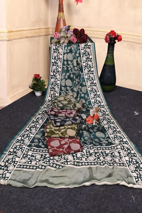 Mahendi_Moss_Brasso_Floral_Printed_Brasso_Border_Saree_For_Women_&_Girls