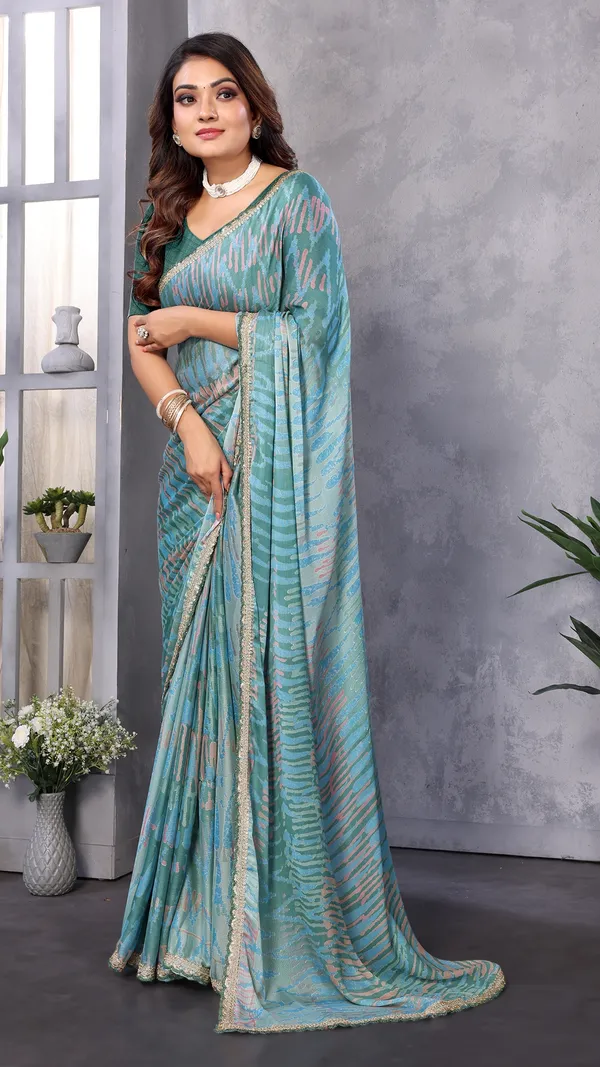 Light_Blue_Masakali_Geometric_Printed_Coding_Work_Saree_For_Women_&_Girls