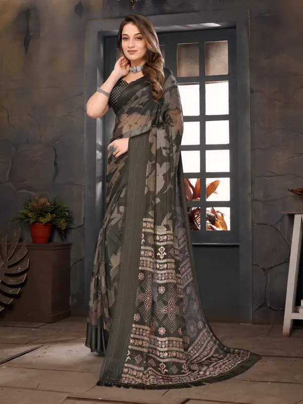 Mahendi_Green_Satin_Georgette_With_Satin_Pattern_Border_Floral_Printed_Saree_For_Women_&_Girls