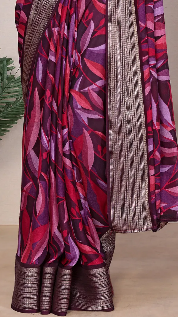 Maroon_Dull_Moss_Jari_Border_Padding_Big_Leaf_Printed_saree_For_Women_&_Girls