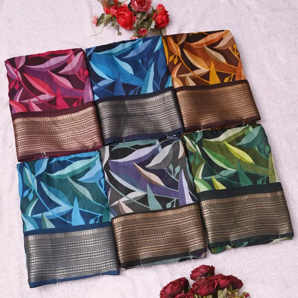 Black_Dull_Moss_Jari_Border_Padding_Big_Leaf_Printed_saree_For_Women_&_Girls