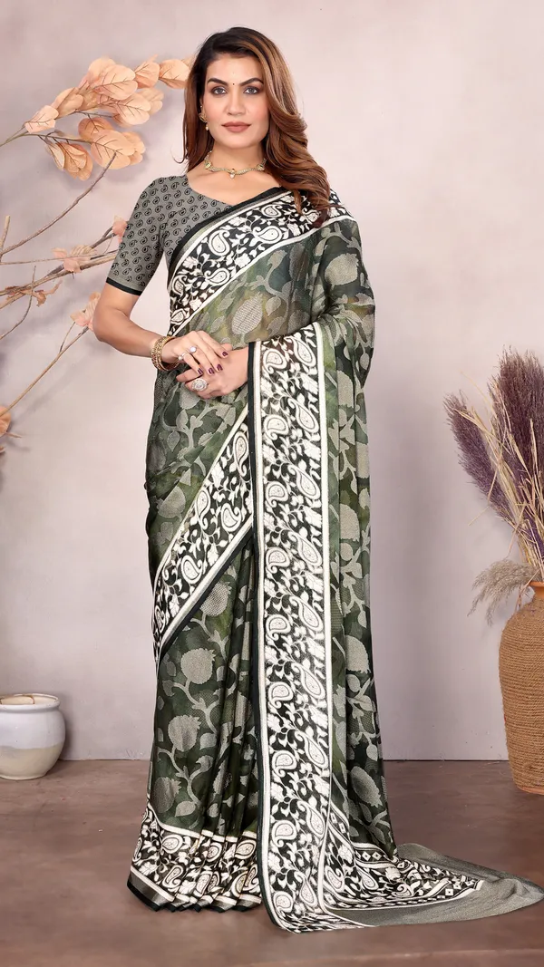 Dark_Green_Moss_Brasso_Floral_Printed_Brasso_Border_Saree_For_Women_&_Girls