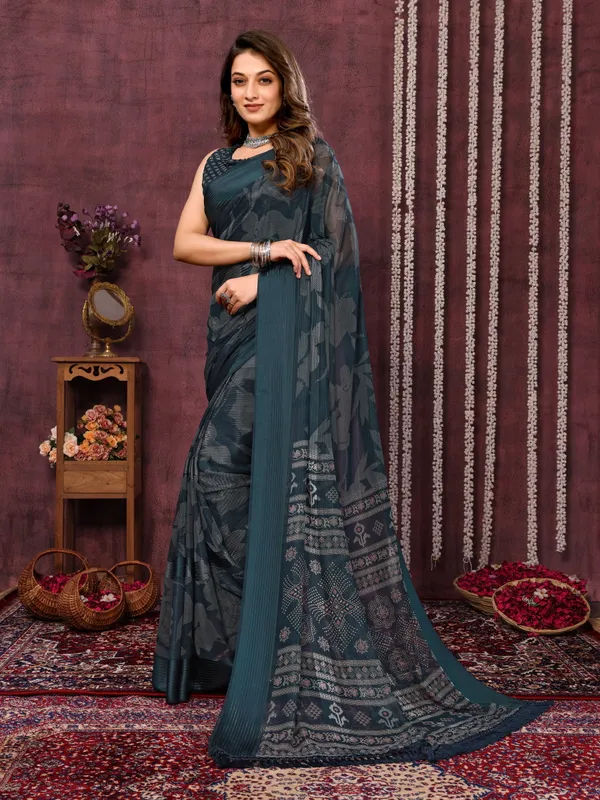 Teal_Georgette_Saree_for_Women_|_Satin_Pattern_Border_Floral_Printed_Saree_For_Women_&_Girls