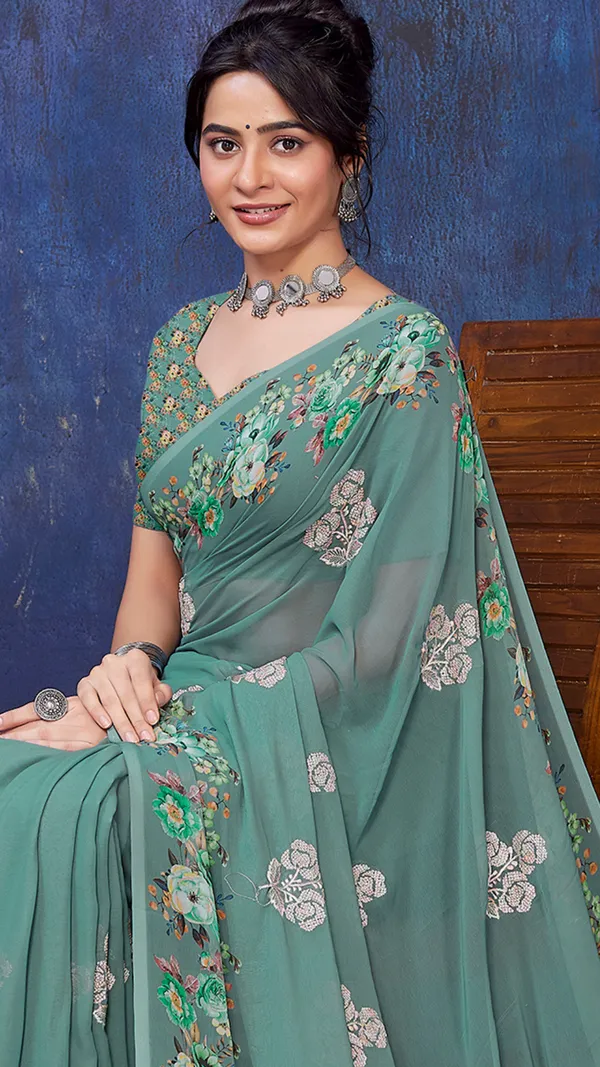 Leaf_Green_Wetless_Digital_Floral_Printed_Floral_Thread_Work_saree_For_Women_&_Girls