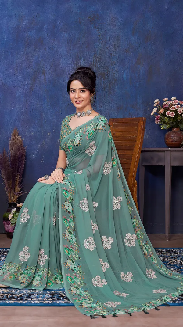 Leaf_Green_Wetless_Digital_Floral_Printed_Floral_Thread_Work_saree_For_Women_&_Girls