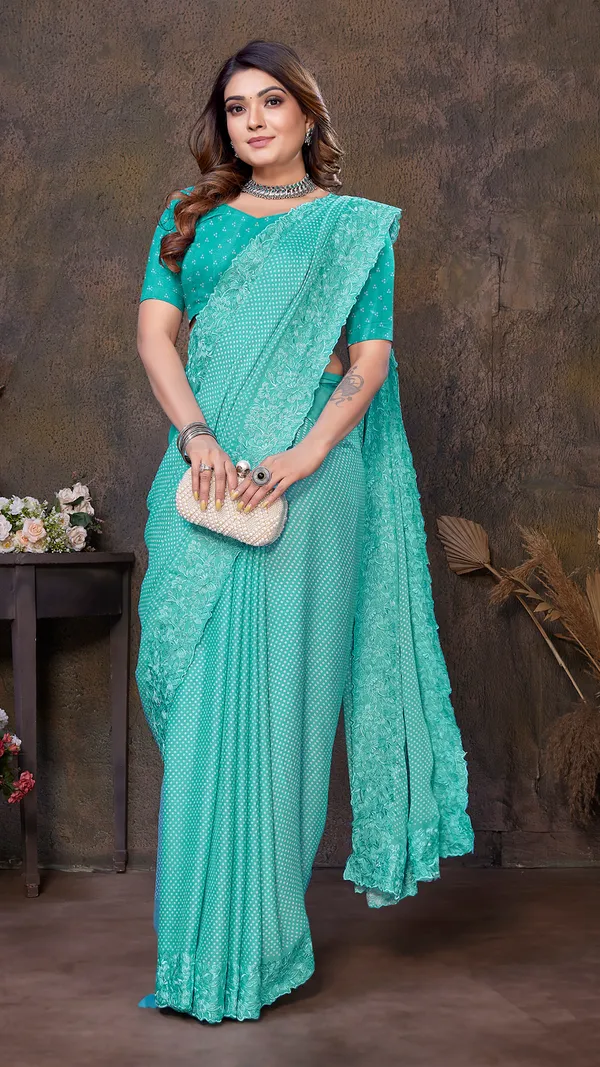 Teal_Dull_Moss_Graphic_Dot_Printed_Thread_Embroidered_work_Pallu_saree_For_Women_&_Girls