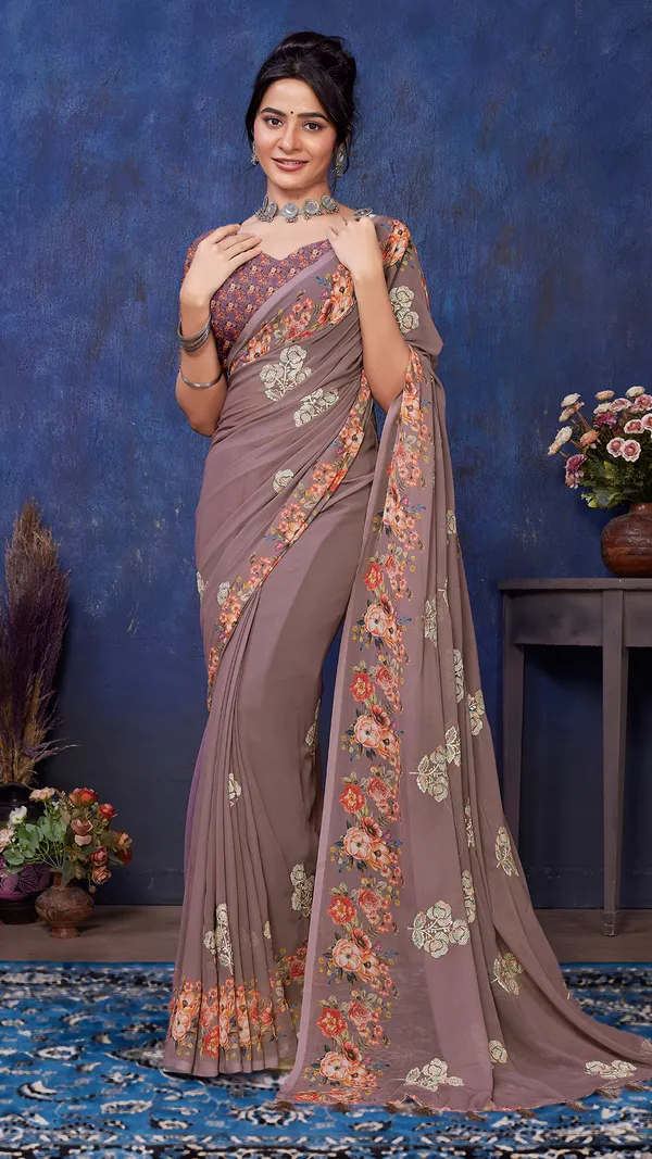Brown_Wetless_Digital_Floral_Printed_Floral_Thread_Work_saree_For_Women_&_Girls