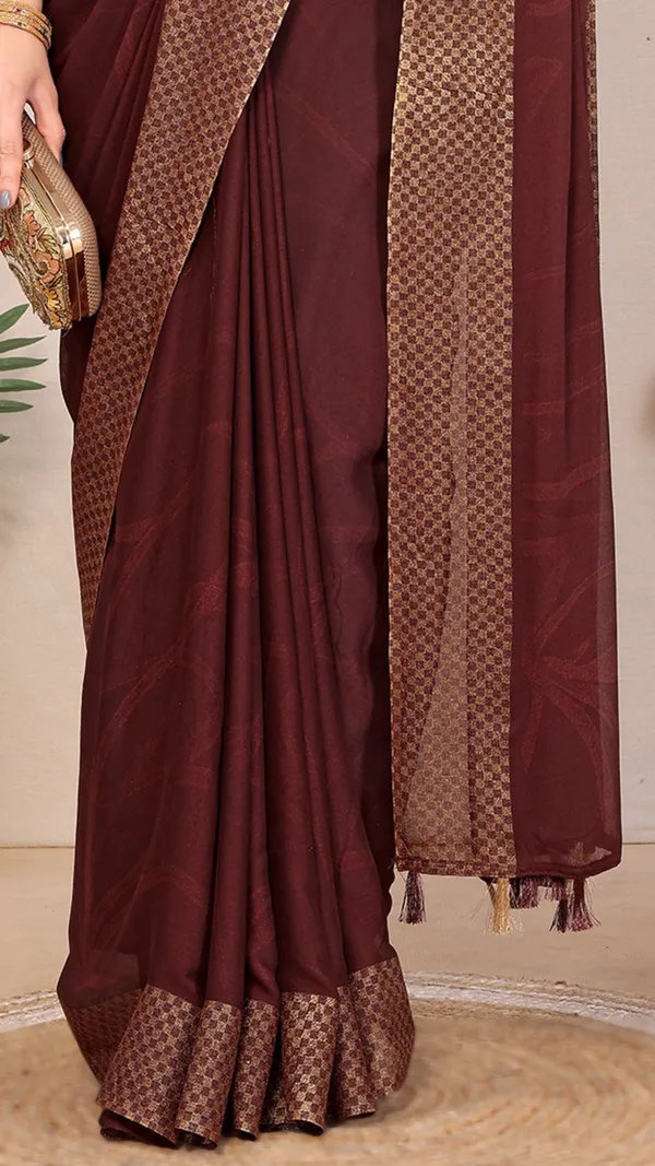 Dark_Brown_Dull_Moss_Checks_Jari_Border_Padding_saree_For_Women_&_Girls