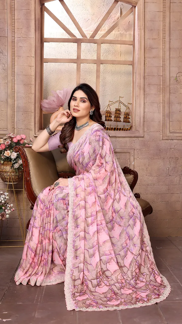 Pink_Georgette_Geometric_Printed_Coding_Work_saree_For_Women_&_Girls