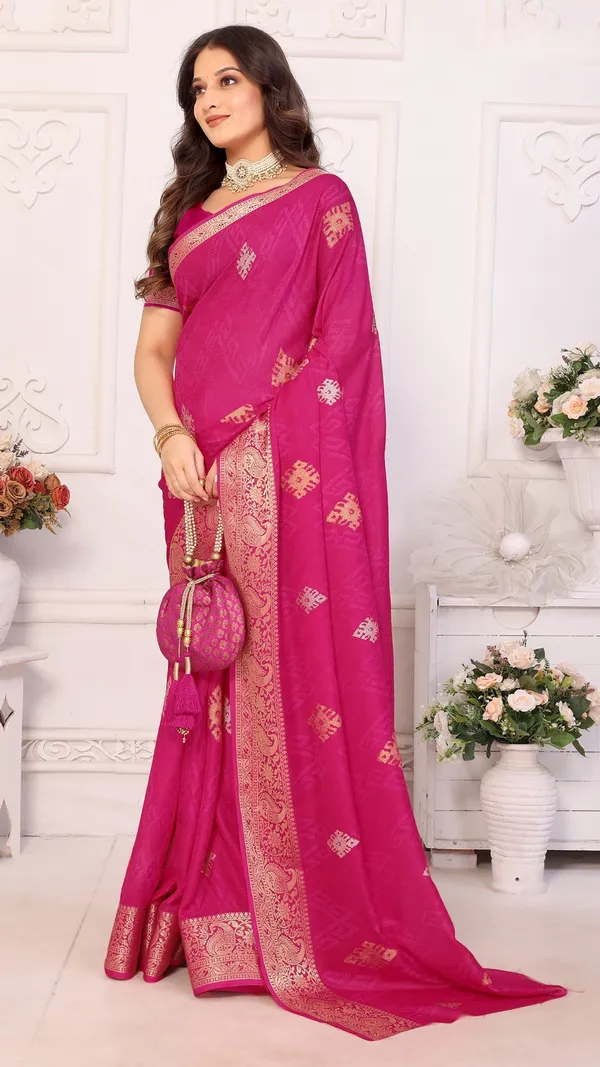 Pink_Marshmello_Jacquard_Border_Padding_Floral_Printed_Saree_For_Women_&_Girls