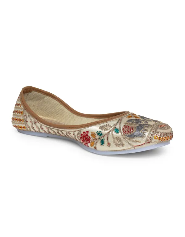 Cream_Gold_Fabric_And_Foam_Embroidered_Ethnic_Punjabi_Jutti_For_Women