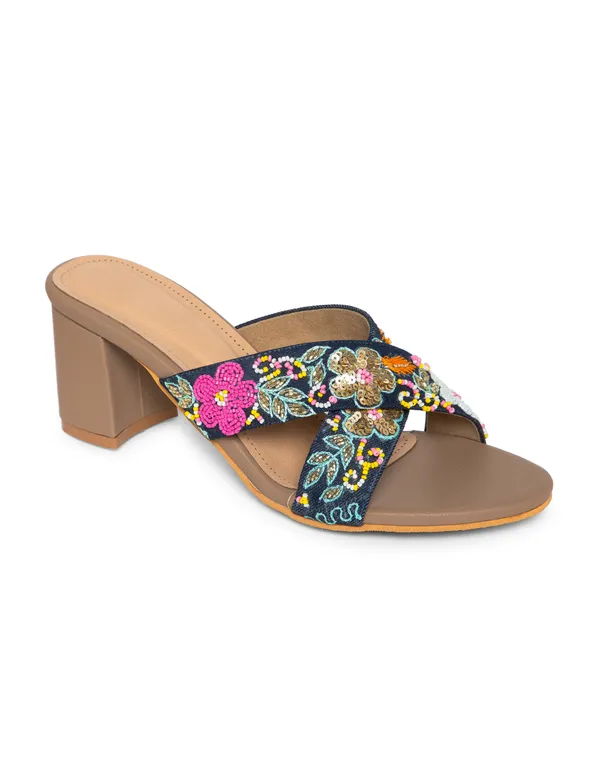 Blue_Fabric_And_Foam_Unique_Hand-Embroidered_Wedding_Slipperss_For_Women