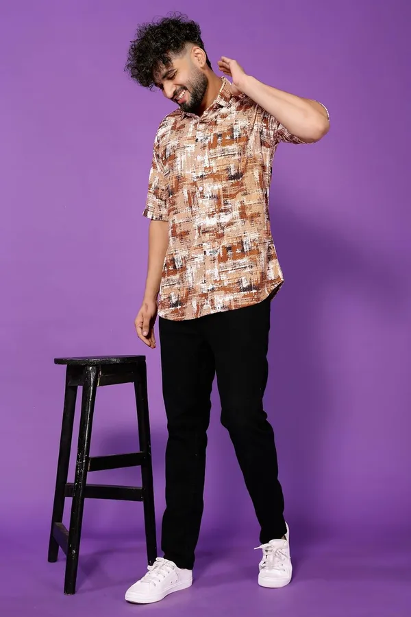 Brown_Premium_Printed_Cotton_Blend_Casual_Shirt_For_Men