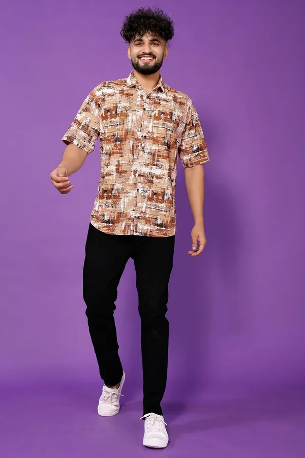 Brown_Premium_Printed_Cotton_Blend_Casual_Shirt_For_Men