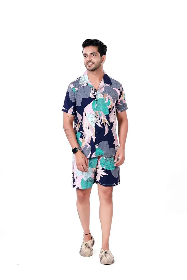 Blue_Premium_Printed_Cotton_Blend_Co-Ords_Set_For_Men