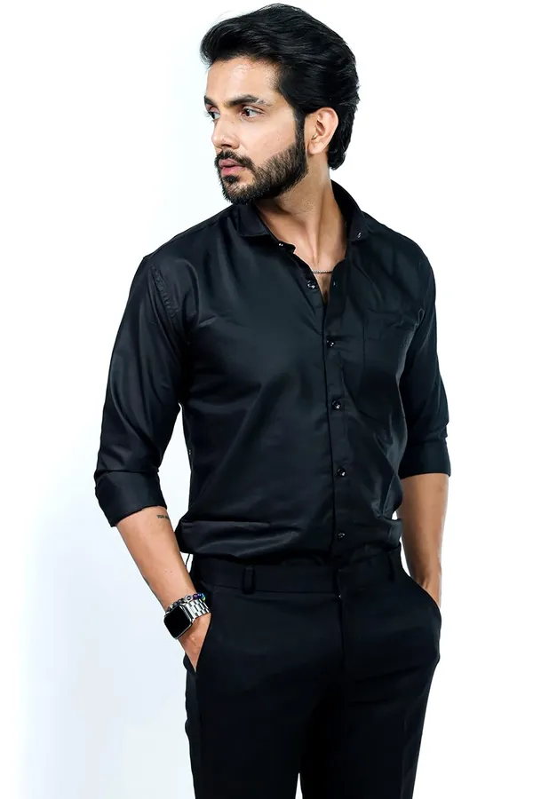 Black_Premium_Solid_Cotton_Blend_Shirt_For_Men