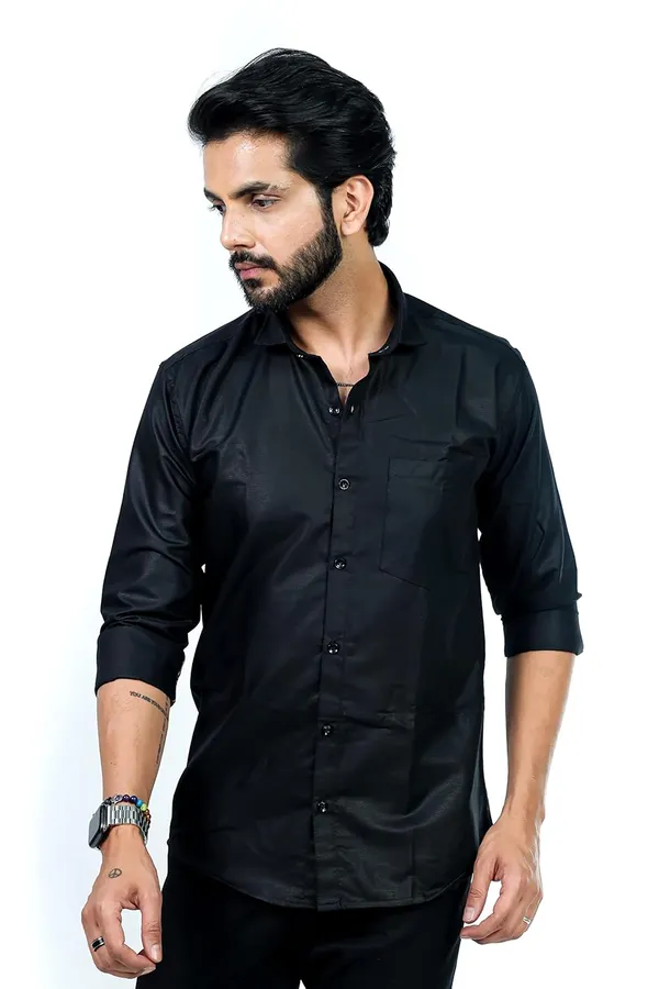 Black_Premium_Solid_Cotton_Blend_Shirt_For_Men