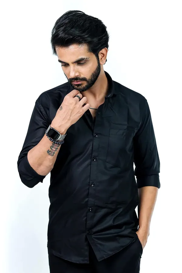 Black_Premium_Solid_Cotton_Blend_Shirt_For_Men
