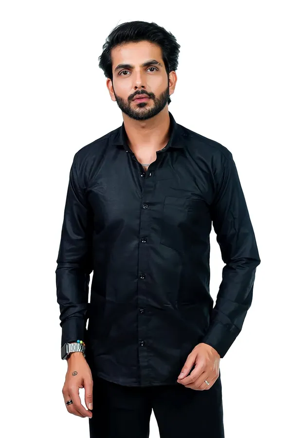 Black_Premium_Solid_Cotton_Blend_Shirt_For_Men