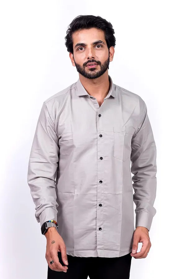 Grey_Premium_Solid_Cotton_Blend_Casual_Shirt_For_Men