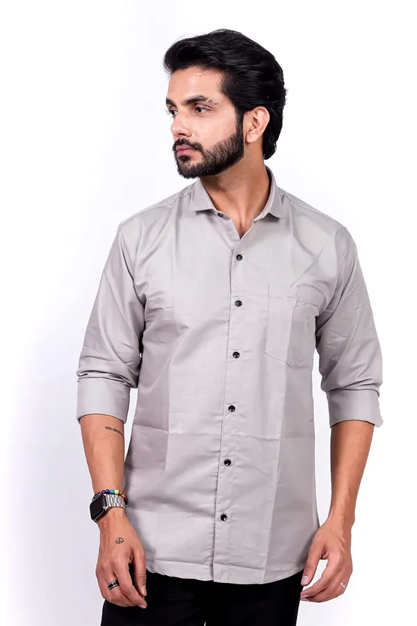 Grey_Premium_Solid_Cotton_Blend_Casual_Shirt_For_Men
