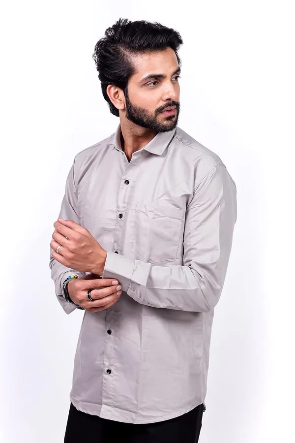 Grey_Premium_Solid_Cotton_Blend_Casual_Shirt_For_Men