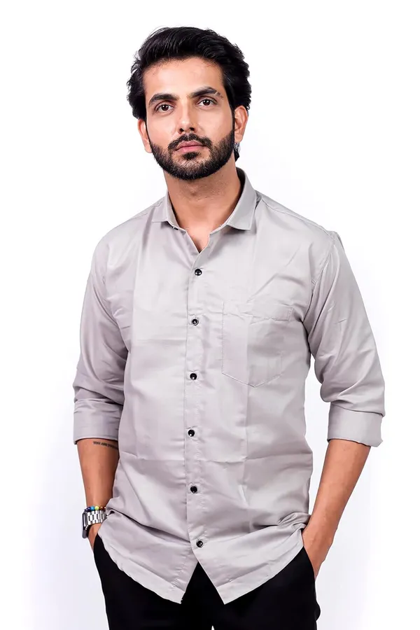 Grey_Premium_Solid_Cotton_Blend_Casual_Shirt_For_Men