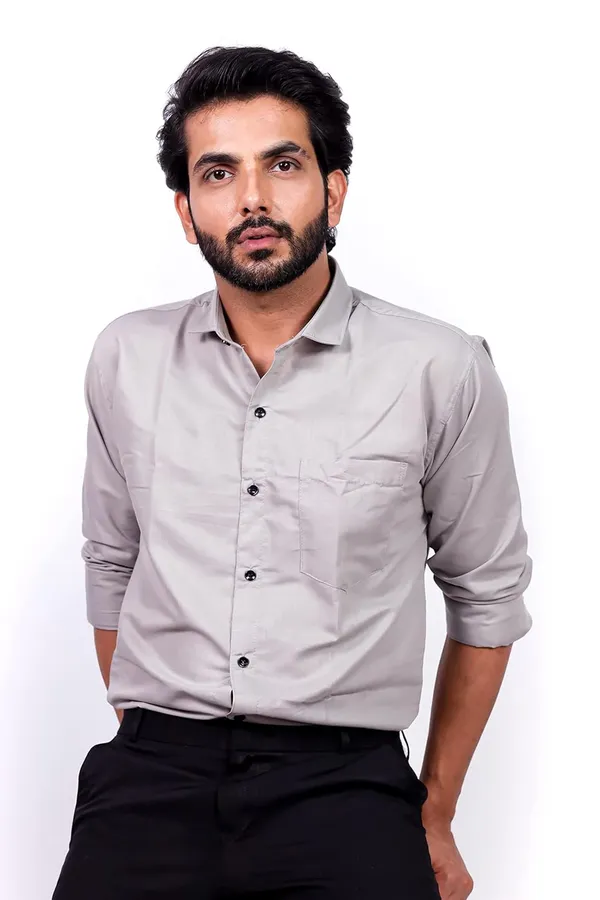 Grey_Premium_Solid_Cotton_Blend_Casual_Shirt_For_Men