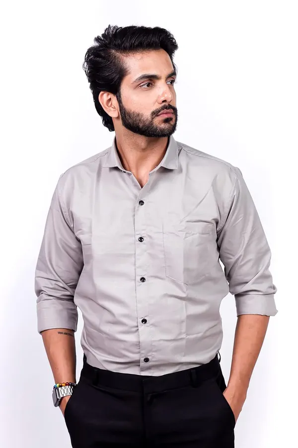 Grey_Premium_Solid_Cotton_Blend_Casual_Shirt_For_Men
