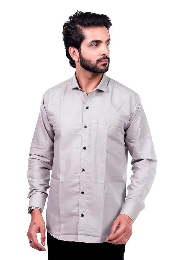 Grey_Premium_Solid_Cotton_Blend_Casual_Shirt_For_Men