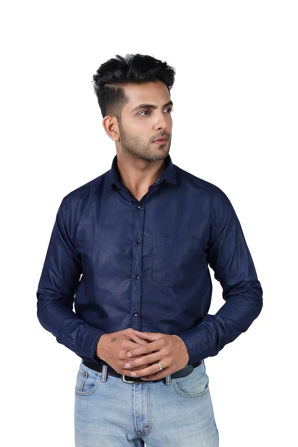 Navy_Premium_Solid_Cotton_Blend_Casual_Shirt_For_Men