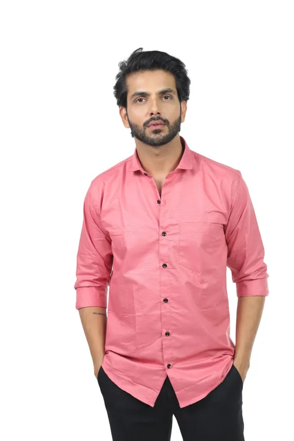 Pink_Premium_Solid_Cotton_Blend_Casual_Shirt_For_Men