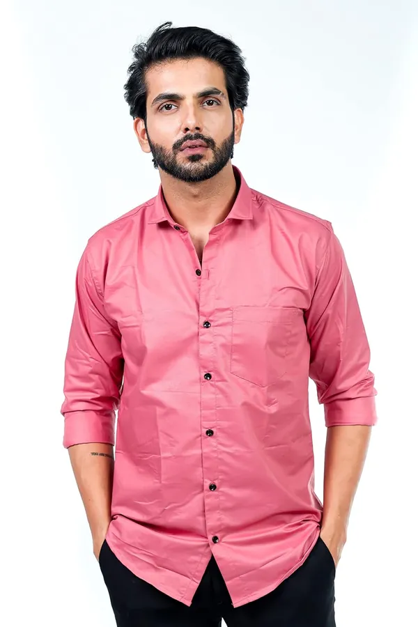 Pink_Premium_Solid_Cotton_Blend_Casual_Shirt_For_Men