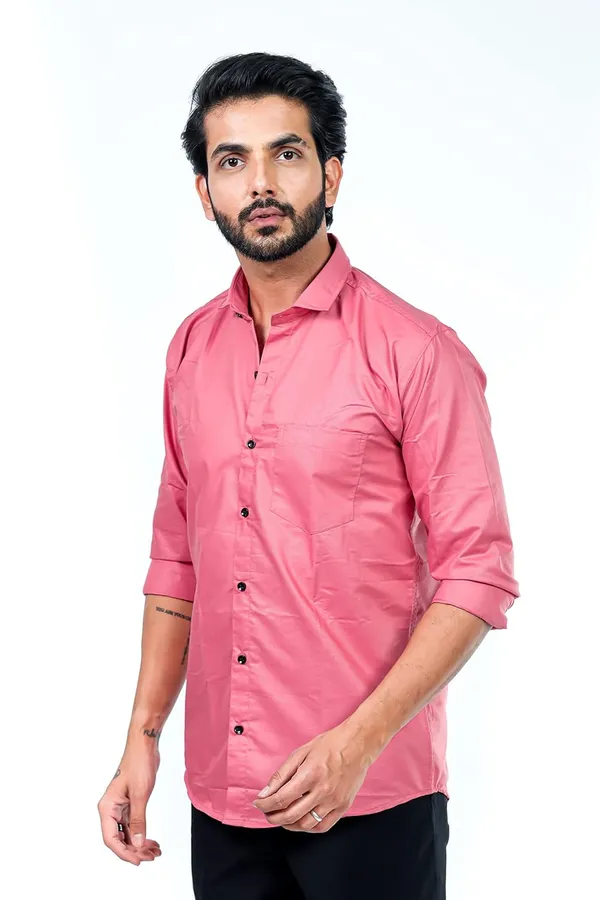 Pink_Premium_Solid_Cotton_Blend_Casual_Shirt_For_Men