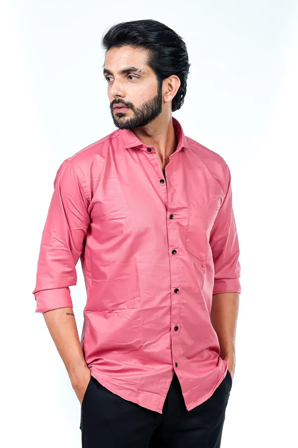 Pink_Premium_Solid_Cotton_Blend_Casual_Shirt_For_Men