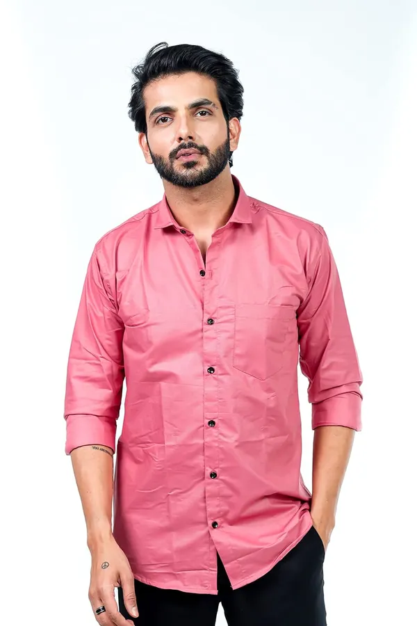 Pink_Premium_Solid_Cotton_Blend_Casual_Shirt_For_Men