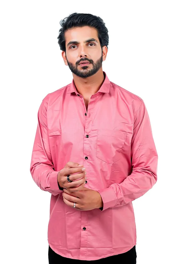 Pink_Premium_Solid_Cotton_Blend_Casual_Shirt_For_Men