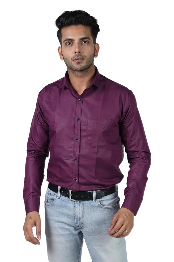 Wine_Premium_Solid_Cotton_Blend_Casual_Shirt_For_Men