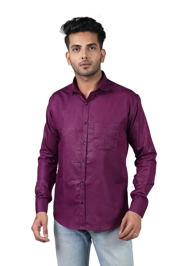 Wine_Premium_Solid_Cotton_Blend_Casual_Shirt_For_Men