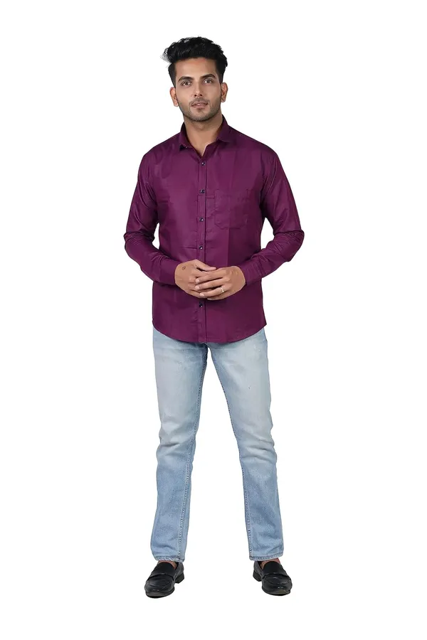 Wine_Premium_Solid_Cotton_Blend_Casual_Shirt_For_Men