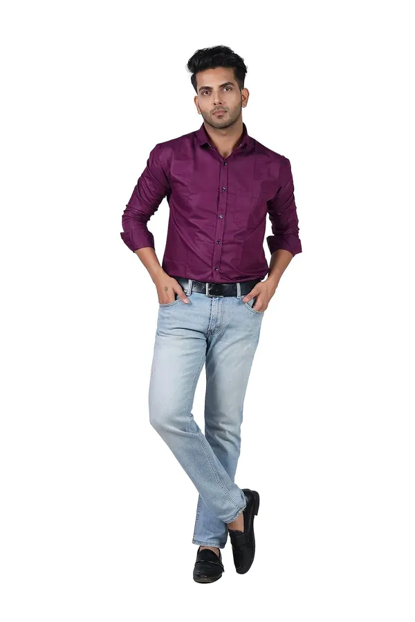 Wine_Premium_Solid_Cotton_Blend_Casual_Shirt_For_Men