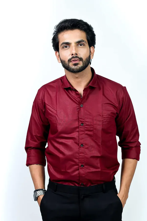 Maroon_Premium_Solid_Cotton_Blend_Shirt_For_Men