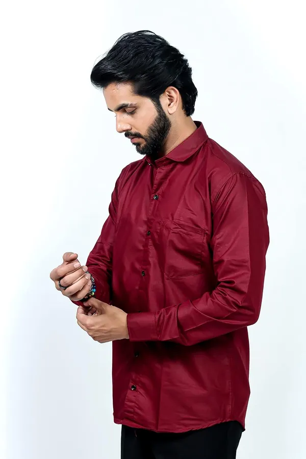 Maroon_Premium_Solid_Cotton_Blend_Shirt_For_Men