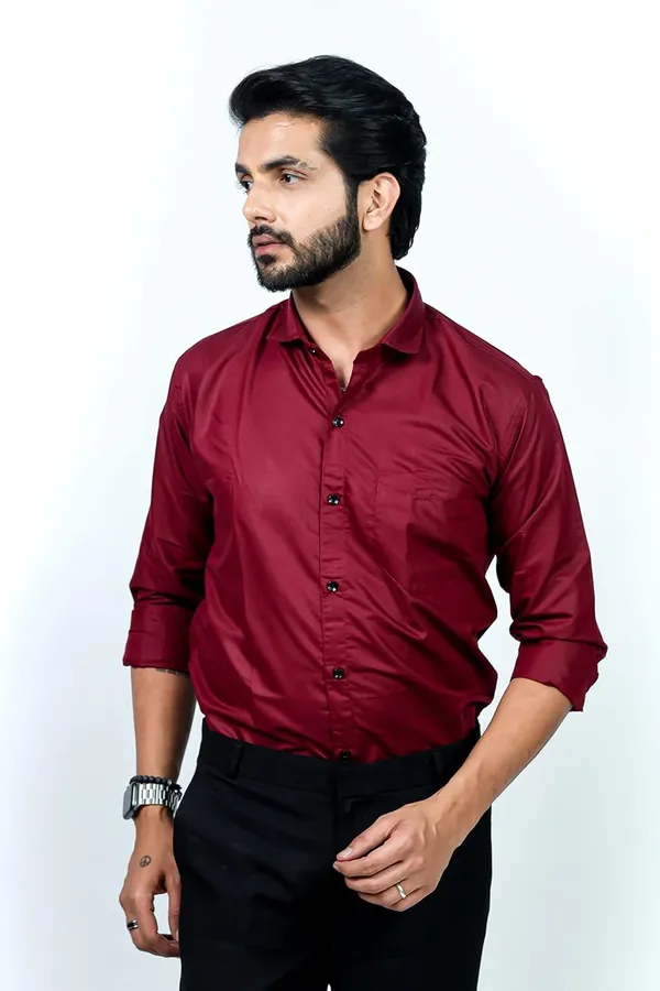 Maroon_Premium_Solid_Cotton_Blend_Shirt_For_Men