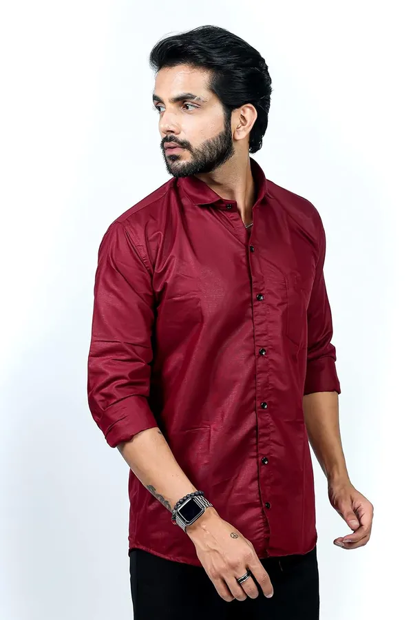 Maroon_Premium_Solid_Cotton_Blend_Shirt_For_Men