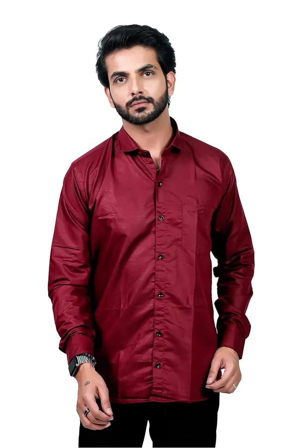 Maroon_Premium_Solid_Cotton_Blend_Shirt_For_Men