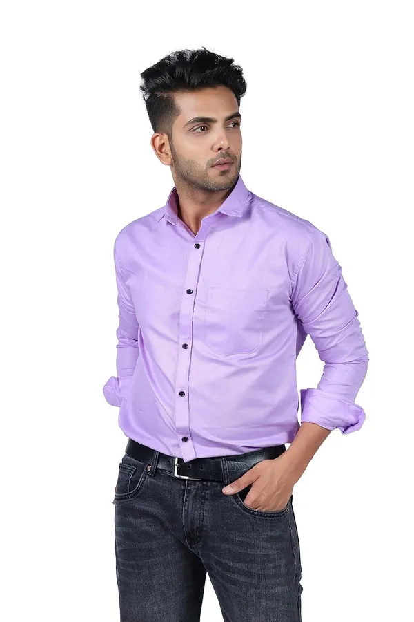 Light_Purple_Premium_Solid_Cotton_Blend_Casual_Shirt_For_Men