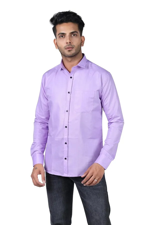 Light_Purple_Premium_Solid_Cotton_Blend_Casual_Shirt_For_Men