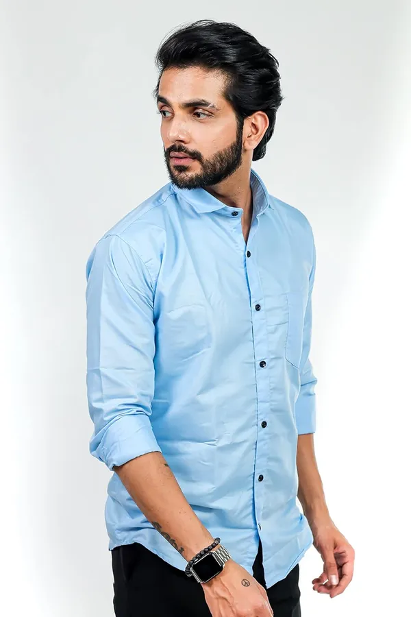 Sky_Blue_Premium_Solid_Cotton_Blend_Casual_Shirt_For_Men